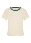 THE UPSIDE women's cream Dusty-Ray 70s Tee is made from hemp and organic cotton blend. The classic inspired t-shirt features rib neckline. Designed for comfort.