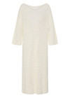 THE UPSIDE women's cream Dusty-Ray Crochet Dress is made from organic cotton. The maxi dress features boat neck and 3/4 sleeve. Designed for lounging and layering.