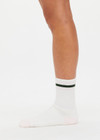 THE UPSIDE women's cotton multicoloured Limitless 3 Pack Sock with soft terry sole. The 3 pack features cream with pink & green stripes, cream with blue & dark blue stripes and cream with yellow & burgundy stripes.