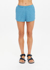 THE UPSIDE women's blue stripe Rio Billie Short features a soft terry fabrication with elasticated waistband and side seam pockets. The perfect vacation piece.