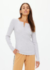 THE UPSIDE women's grey marle organic cotton Ness Ribbed Long Sleeve Top is designed for a slim fit. Perfect for layering and styling up and down.