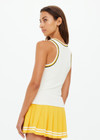 THE UPSIDE women's cream Kristy Rib Tank Top is made in recycled moisture wicking ribbed fabrication with striped rib neckband and armhole. Made for tennis.