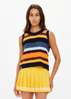 THE UPSIDE women's multicoloured stripe organic cotton Nelson Knit Crop Vest. Perfect for layering and everyday wear.