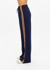 THE UPSIDE women's navy Vitesse Marnie Wide Leg Pant in slinky fabrication featuring a high rise elasticated waistband, drawcord and side seam pockets. Ideal for everyday leisure.
