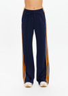 THE UPSIDE women's navy Vitesse Marnie Wide Leg Pant in slinky fabrication featuring a high rise elasticated waistband, drawcord and side seam pockets. Ideal for everyday leisure.