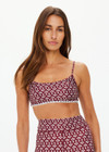 THE UPSIDE women's floral Firefly Hutton Scoop Bra is mid coverage with scoop front, adjustable straps, removable bust cups and shelf bra. Made for pilates.