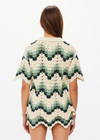 THE UPSIDE women's green organic cotton Tidal Sagra Crochet Shirt is designed for a relaxed fit and features tortoiseshell buttons at opening. The perfect vacation piece.