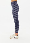 THE UPSIDE women's navy Cruzada 25inch Legging is designed for a soft & supportive fit in a jacquard rib fabrication in mini flag design. Made for yoga & pilates.