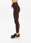 THE UPSIDE women's recycled peached black and chocolate check Technica 25 inch legging is moisture wicking, whislt being soft and supportive with an elastic drawcord. Perfect for yoga, pilates & barre.