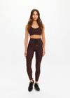 THE UPSIDE women's recycled peached black and chocolate check Technica 25 inch legging is moisture wicking, whislt being soft and supportive with an elastic drawcord. Perfect for yoga, pilates & barre.