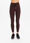 THE UPSIDE women's recycled peached black and chocolate check Technica 25 inch legging is moisture wicking, whislt being soft and supportive with an elastic drawcord. Perfect for yoga, pilates & barre.