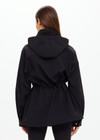 THE UPSIDE women's black Freddie Fleece Lined Anorak is made from bonded water resistant fabric with internal warm polar fleece and features external pockets with flap closure and drawcord with toggles to cinch in waist.