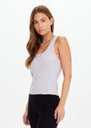 THE UPSIDE women’s grey organic cotton Sapna Rib Tank Top is a true-to-size fit and features a scoop neckline with placket opening at front with buttons. Perfect for everyday.