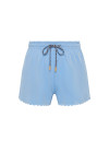 THE UPSIDE women’s blue recycled Era Short is designed to be mid rise, featuring a striped elastic drawcord and inner mesh brief in white. Made for running.