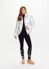 THE UPSIDE women’s silver metallic Lotti Reversible Puffer Jacket features a zip opening and pockets lined with polar fleece. Designed for Après-ski and winter wear.