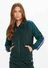 THE UPSIDE women’s green Maneki Pari Zip Jacket in Lenzing viscose features a zip-through design with striped knit tape down the sleeves. Made for everyday leisure.