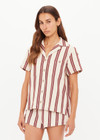 THE UPSIDE women's stripe organic cotton Baja Katia Collared Shirt has a relaxed fit, patch pockets on the chest, and wooden coconut button closure. Perfect for everyday wear.