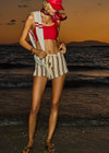 THE UPSIDE women's stripe organic cotton Baja Lucie Drawstring Short has a low-rise cheeky fit, soft elastic waistband, and wooden bead ends on the drawcord. Made for lifestyle.
