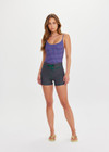 THE UPSIDE women's check Aliki 3inch Spin Short features a mid-rise fit, elastic drawcord in a textured green gingham fabric. Made for Pilates and yoga.