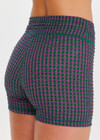 THE UPSIDE women's check Aliki 3inch Spin Short features a mid-rise fit, elastic drawcord in a textured green gingham fabric. Made for Pilates and yoga.