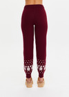 THE UPSIDE women’s maroon organic cotton Le Ski Jojo Knit Jogger features a soft knitted waistband with braided tassel drawcord, side pockets and snowflake design at ankles. Designed for Après-ski and winter wear.