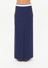 THE UPSIDE women’s navy Astra Zora Midi Skirt features a white and navy striped ribbed waistband with a centre back split. Made for lifestyle.