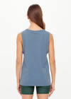 THE UPSIDE women’s denim organic cotton Jeet Tank Top has a relaxed fit with folded arm detail and a green logo at the front. Made for lifestyle.