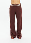 THE UPSIDE women's brown organic cotton Toluca Willow Wide Leg Pant is high-waisted and features a cream striped ribbed waistband and side seam pockets. Made for everyday.
