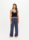 THE UPSIDE women's navy organic cotton Lucien Crochet Tank is designed to fit true-to-size and features wide straps and a V neckline.