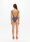 THE UPSIDE women's navy jacquard Secretos Scoop One Piece features a scoop front neckline and extra low back in a textured floral and metallic fabrication. Made for swim.