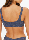 THE UPSIDE women's navy jacquard Secretos Bridie Bra offers a soft & supportive fit and features a scooped square neckline wih removable cups. Designed for yoga & pilates.