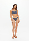 THE UPSIDE women's navy jacquard Secretos Moss Pant offers medium coverage in a textured floral and metallic fabrication. Designed for swim.