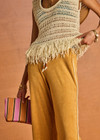 THE UPSIDE women's yellow terry towelling Cocos Charli Drawstring Pant has a low-rise straight leg fit with a soft elasticated waistband with drawcord. Perfect for everyday or holiday.