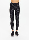 THE UPSIDE women's black Moonstone 25inch Legging has a soft, supportive fit with elastic drawcord, cream aglet ends, and contrast cream side bindings. Made for yoga & pilates.