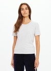THE UPSIDE women's grey Joy Tee is slim fit in organic cotton jersey with soft ribbed neckline and embroidered horseshoe logo at front chest. Made for lifestyle.