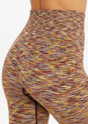 THE UPSIDE women's multi coloured spacedye Seamless 25inch Legging offers a supportive & comfortable fit and features white striped ribbed cuffs.  Made for yoga & pilates.