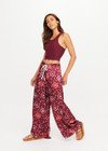 THE UPSIDE women's maroon Miri Kato silk wide-leg pant is designed for an oversized fit and features a gathered front waist with cream plaited drawcord. Made for lifestyle.