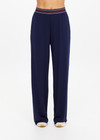 THE UPSIDE women's navy recycled polyester Harlan Wide-Leg Pant is designed for a true-to-size fit and features side-seam pockets and a striped elastic waistband. Made for lifestyle.