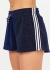 THE UPSIDE women's navy Galaxia Marcella Short is designed for a mid to low rise fit and features elasticated waistband, drawcord with side seam pockets. Made for lifestyle.