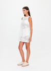 THE UPSIDE women's white Halcyon Helix Lace Mini Dress is a high neck A-line shift dress with a centre back zipper. Designed to be warm with the Capri Bra and Fox Shortie for coverage. Made for lifestyle.