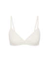 THE UPSIDE women's white Palais Rib Capri Bra is designed to be worn under sheer garments and features a v neckline with adjustable straps in a soft ribbed fabrication. Made for lifestyle.