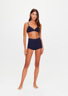 THE UPSIDE women's navy Palais Rib Fox Shortie is designed to be worn under sheer garments and features a folded waistband in a soft ribbed fabrication. Made for lifestyle.