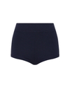 THE UPSIDE women's navy Palais Rib Fox Shortie is designed to be worn under sheer garments and features a folded waistband in a soft ribbed fabrication. Made for lifestyle.