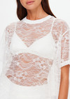 THE UPSIDE women's white Memento Lace Sammi Tee is designed to be sheer, oversized and can be paired with the Capri Bra for coverage. Made for lifestyle.