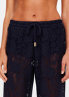 THE UPSIDE women's navy Halcyon Lace Charli Pant is designed for a low-rise straight leg fit with a fine drawcord through waist with elasticated back. Made for lifestyle.