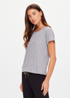 THE UPSIDE women's grey organic cotton Avalon Crew Neck Baby Tee is a everyday staple made from soft organic cotton jersey and finished with an embroidered arrow logo at back. The perfect everyday tee, made to last.