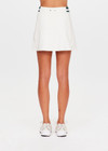 THE UPSIDE women's cream recycled soft peached Courtship Becket Mini Skirt is a panelled tennis skirt featuring an internal short external pockets with contrast striped elastic detailing at waistband. Made for tennis, gold & pickleball.