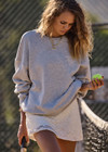 THE UPSIDE women's grey organic cotton Racquet Coolum Crew is an oversized fit with small split at side hem and discreet side pockets. Made for tennis, golf & pickleball.