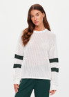 THE UPSIDE women's cream organic cotton Fenway Sebastian Crew offers a relaxed fit and features The Upside logo knit detail on back in green. Made for lifestyle.