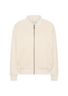 THE UPSIDE women's cream Navar Isabella Bomber Jacket is an oversized fit with raglan sleeves in our castilla "TU" design and features a front patch pocket, crafted from a knitted jacquard fabrication. Made for everyday wear.